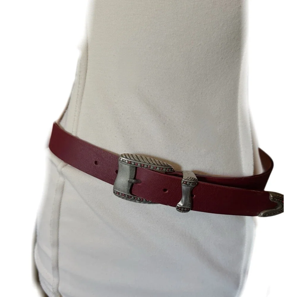Vintage Red Western Style Italian Garuglieri Leather Boho Belt Sz Small 37.5” L